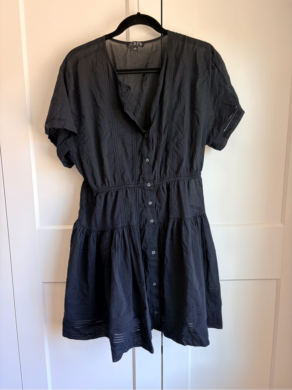 J.Crew Black Lightweight Buttondown Dress with Slip | L - Picture 2 of 4